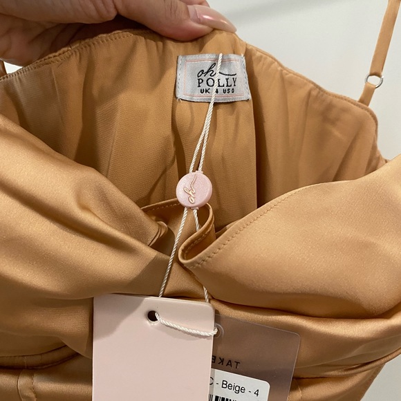 OhPolly A MINUTE PAST MIDNIGHT Cowl Neck Midi Dress In Beige - Picture 11 of 16